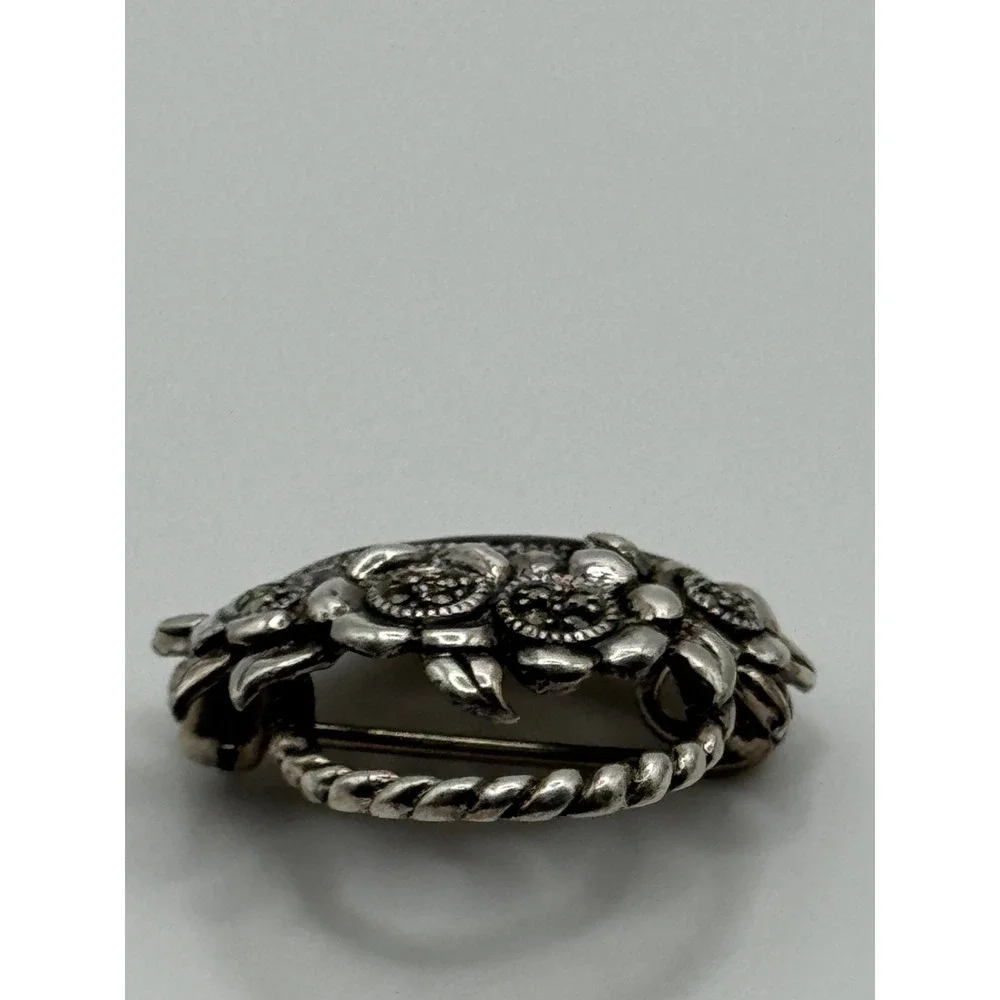 Judith Jack Sterling Silver Marcasite Enamel Flower Basket‎ Brooch Pin